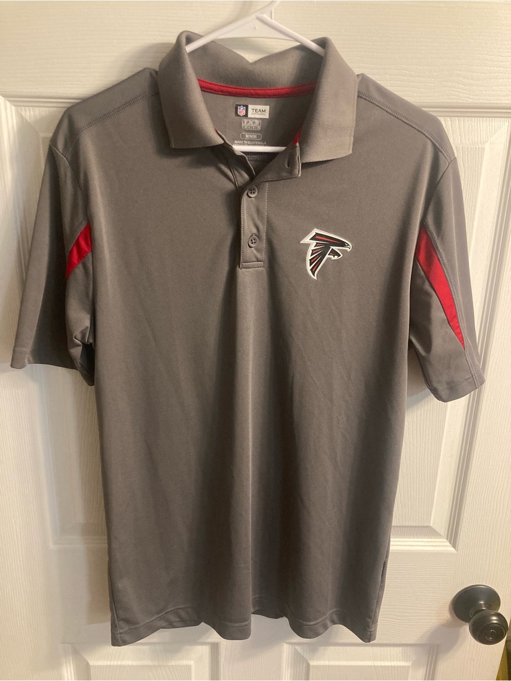 NFL Atlanta Falcons Gray Polo with Red Accent Panels and Falcons Patch